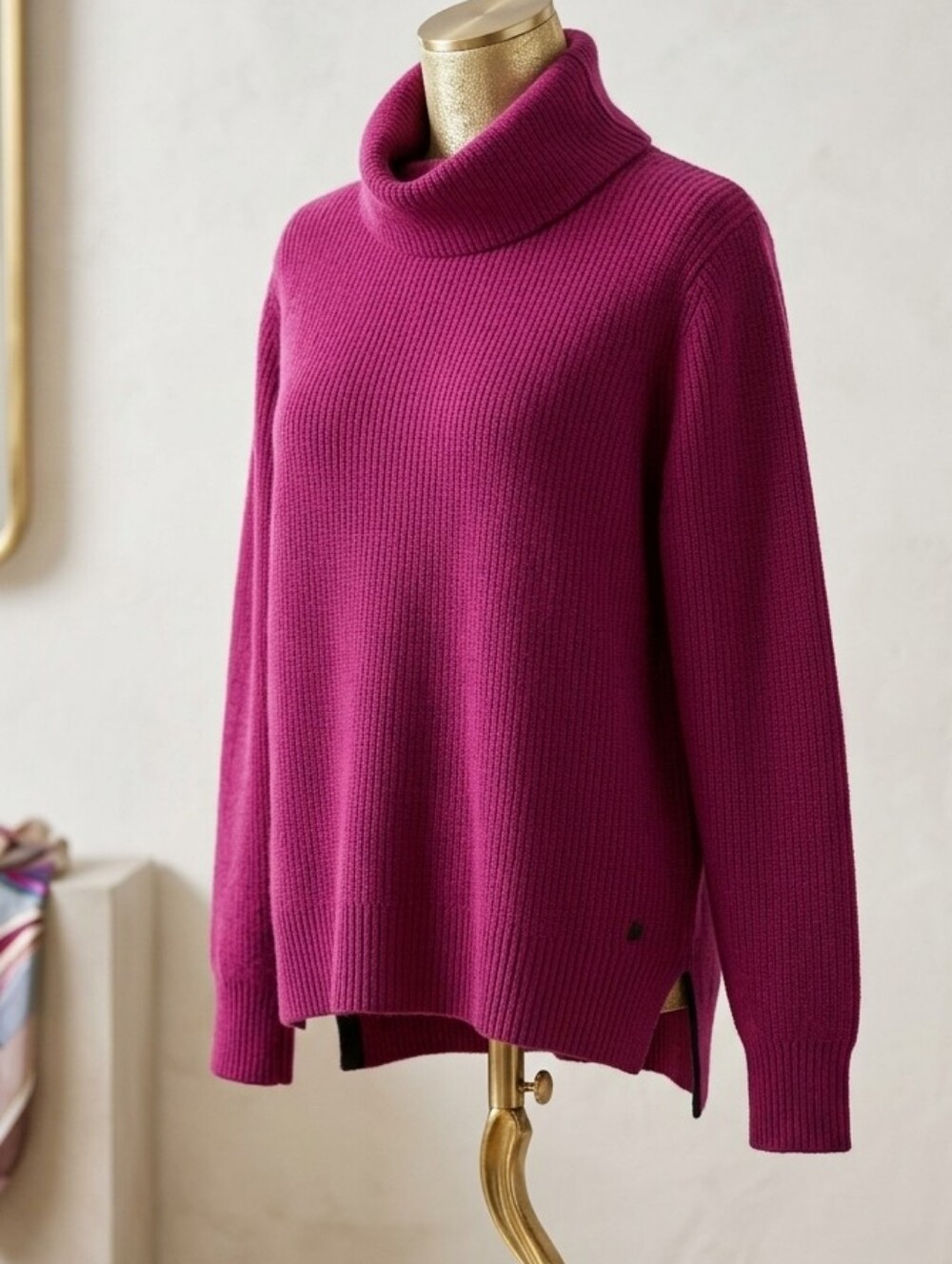 Joules WoolCashmere Blend Deep Berry Pink Ribbed Turtleneck Sweater Quiet Luxury